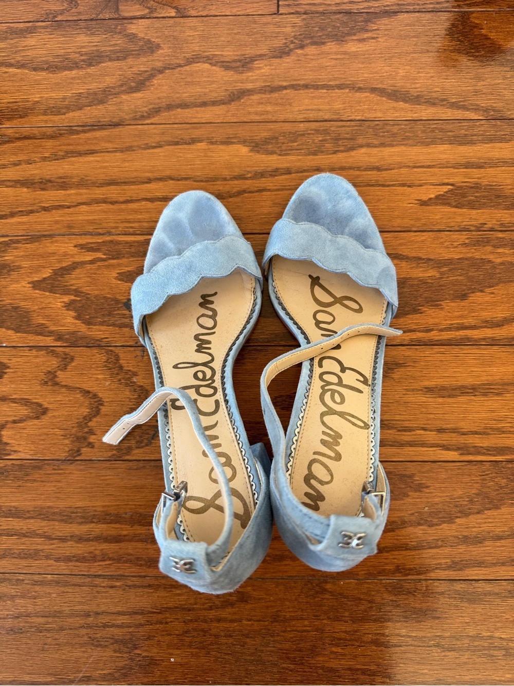 Sam Edelman Light Blue Suede Scalloped Ankle-Strap Heels